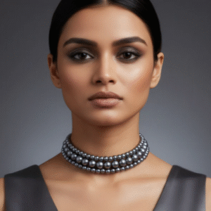 Triple Layer Blackish Grey Pearl Choker Necklace