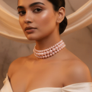 Triple Layer Rose Pink Pearl Choker Necklace