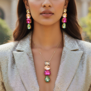 Anti-Tarnish Multi-Shape & Multi-Colour Premium Crystal Necklace Set With Earrings