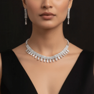 Anti-Tarnish Tapered Crystals with Rhinestone Chain Necklace Set With Earrings