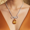 Anti-Tarnish Crystal Studded INFINITY Yellow Topaz Pendant Necklace