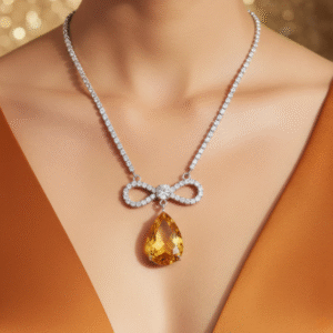 Anti-Tarnish Crystal Studded INFINITY Yellow Topaz Pendant Necklace