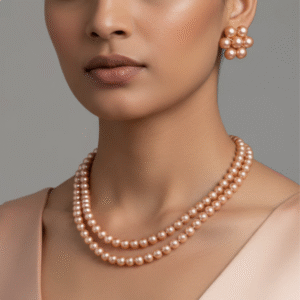 Multilayer Golden Brown Pearl Necklace Set With Earrings