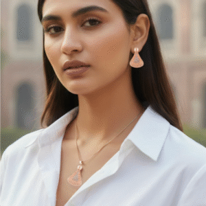 Anti-Tarnish Triangle Pendant Necklace Set With Earrings