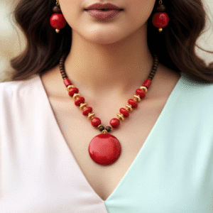 Bead & Resin Statement Necklace Set With Earrings