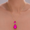 Anti-Tarnish Fuchsia Pink Drop Crystal Pendant Necklace