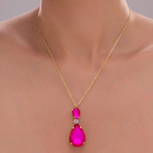 Anti-Tarnish Fuchsia Pink Drop Crystal Pendant Necklace