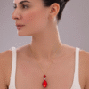 Anti-Tarnish Siam Red Drop Crystal Pendant Necklace