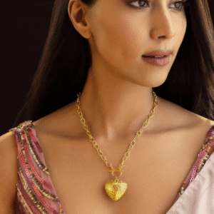 Anti-Tarnish T-Lock Puffy Heart Pendant Necklace