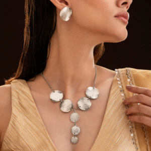 Anti-Tarnish Silver Coin Y Necklace Set With Earrings